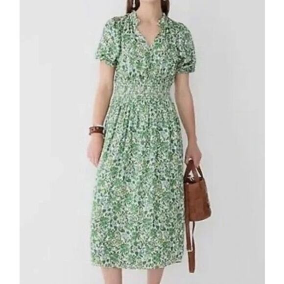 J. Crew Green Floral Midi Dress - Picture 1 of 9